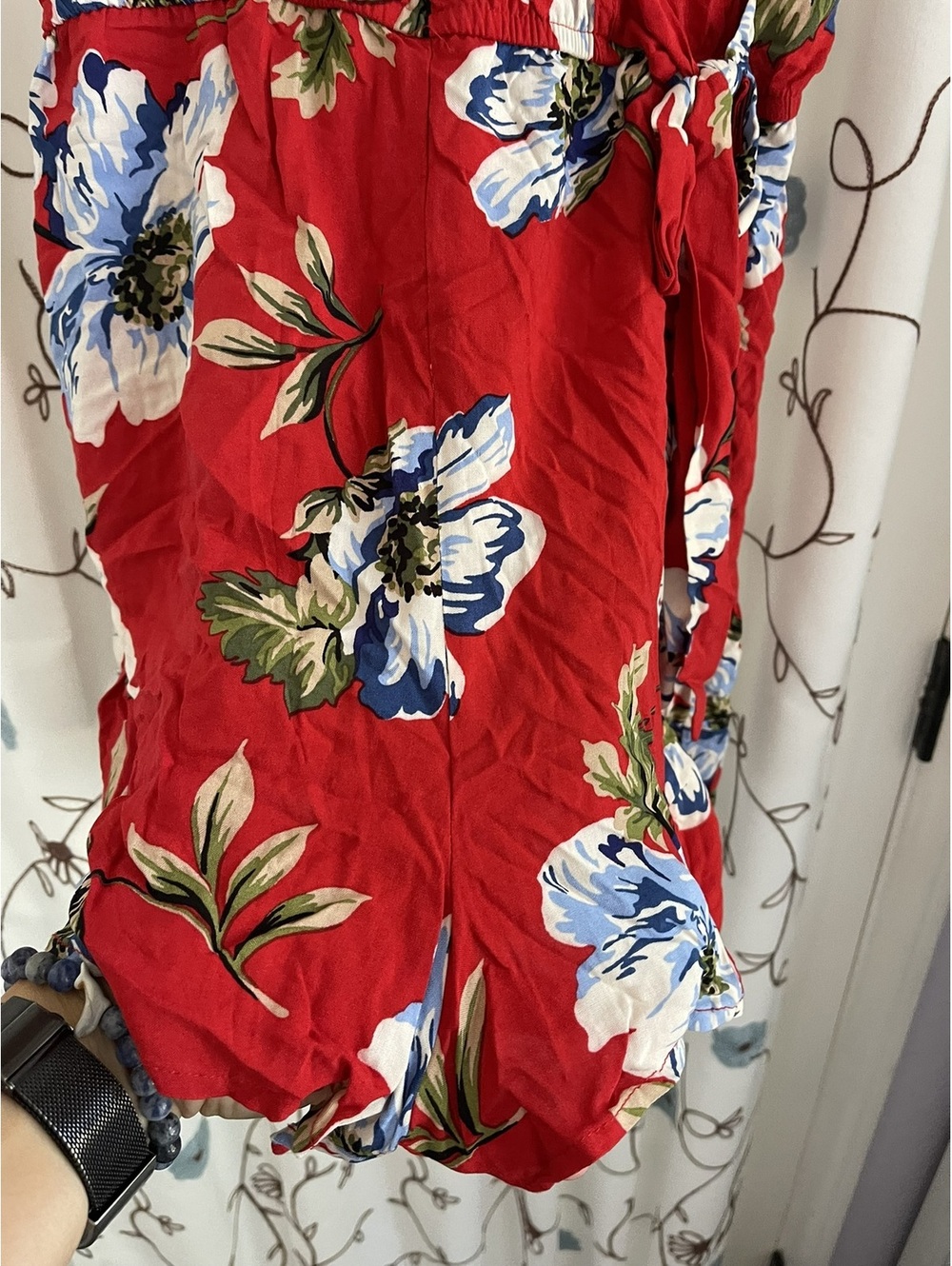 New With Tags! | Xhilaration | L | Red Floral Wrap Romper - Picture 5 of 9